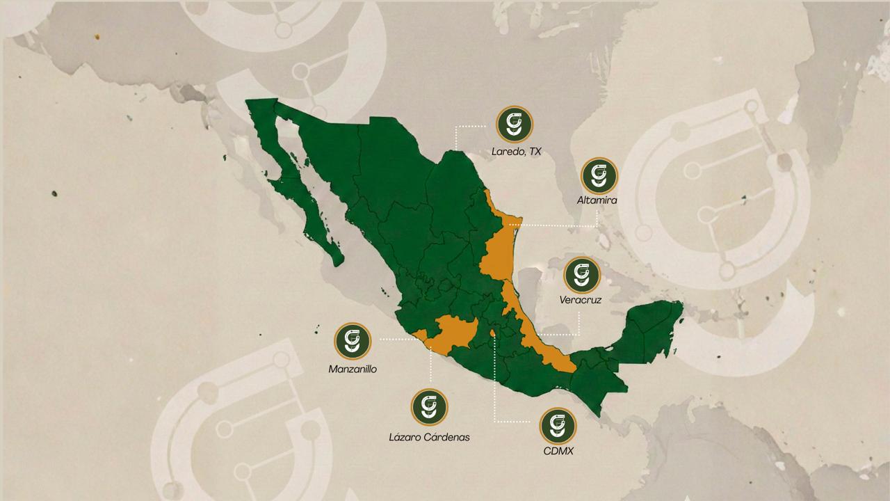 Mapa de cobertura GUIA LOGISTICS en México y Estados Unidos